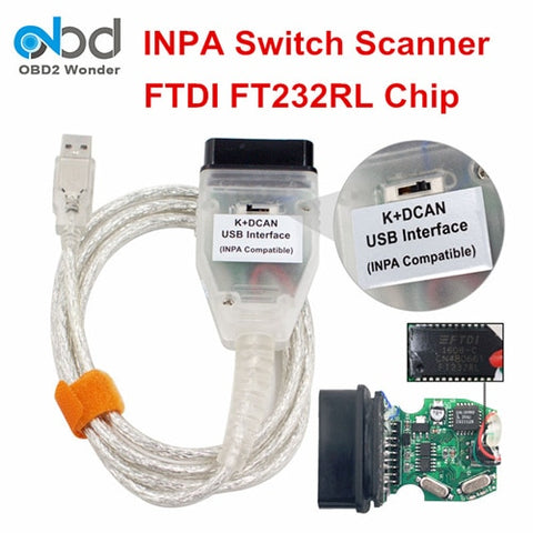 Newly Released For BMW Inpa K DCAN USB Cable With Switch FTDI FT232RQ Chip INPA K+CAN Car Diagnostic Scanner Ediabas