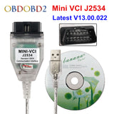 Latest V13.00.022 MINI VCI Interface FOR TOYOTA TIS Techstream MINI-VCI FT232RL Chip J2534 OBD2 Diagnostic Cable Free Ship