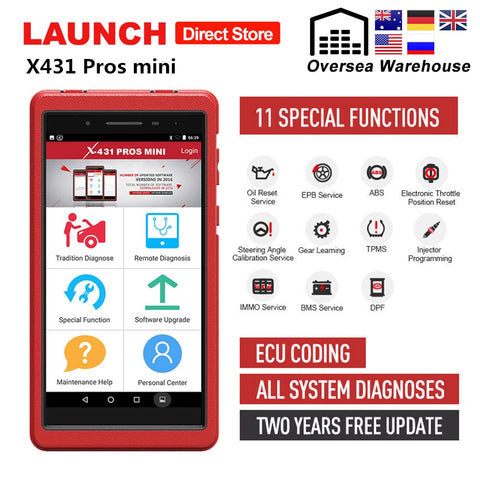 Launch X431 Pros Mini Auto Diagnostic Tool Full System X-431 Pro Pros Mini Car Scanner ECU Coding Analyzer 2 Years Free Update